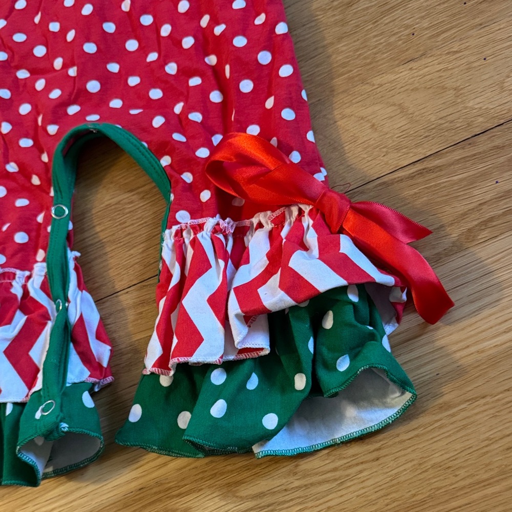 Christmas Red and Green Polka Dot Baby Bell Bottom Onesie - Picture 3 of 4